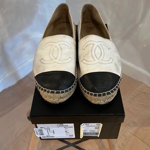 Authentic Chanel White & Black Espadrilles Size 37